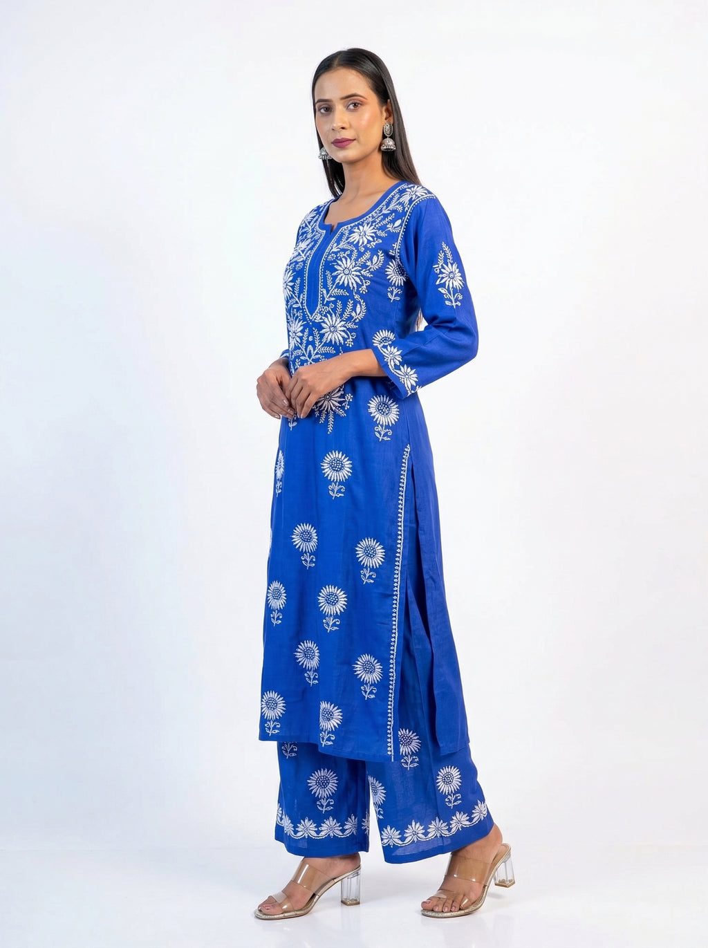 Royal Blue Modal Kurta & Palazzo Set with Lucknowi Chikankari Handwork