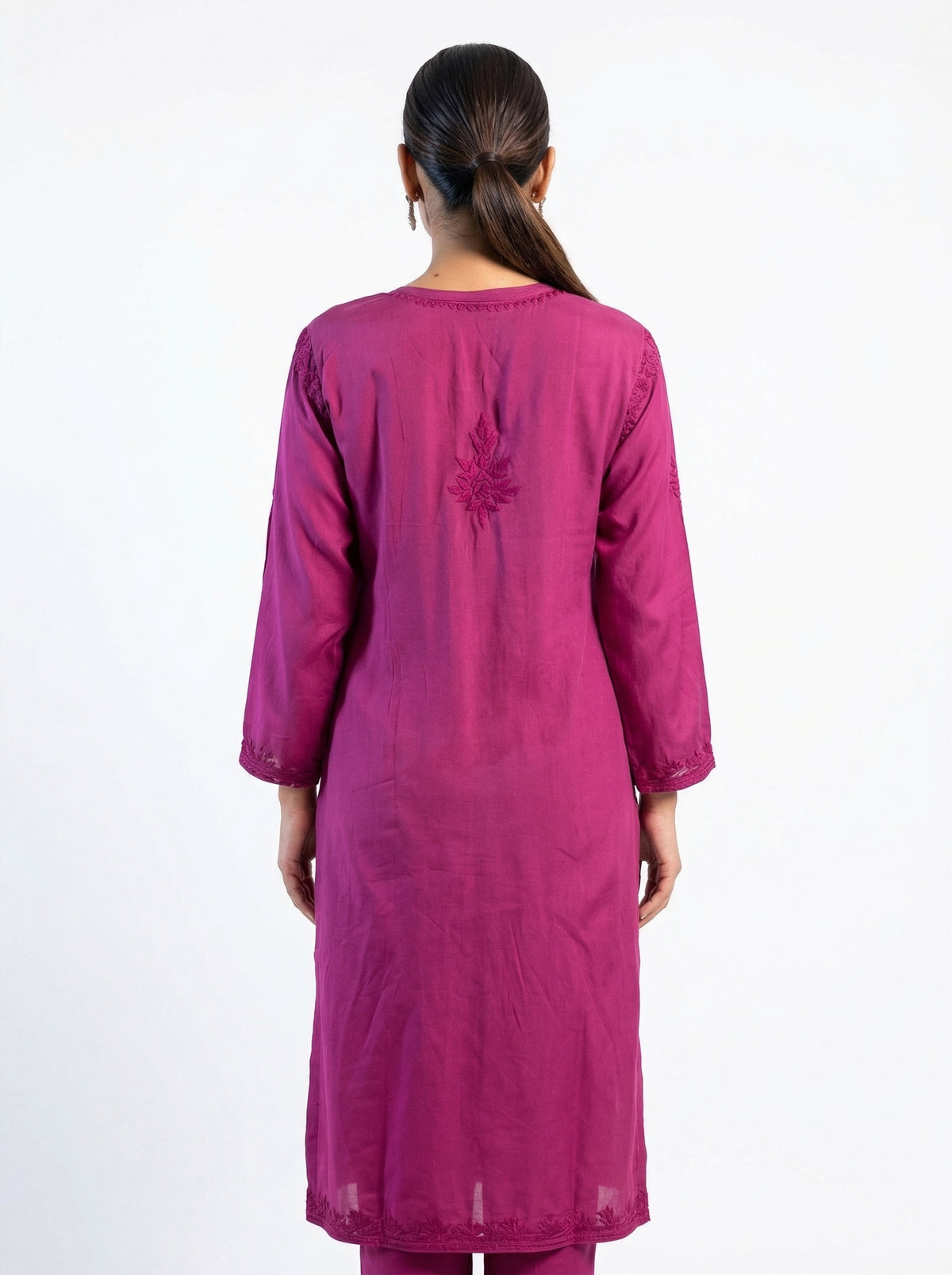 Coral Rust Modal Kurta Set with Lace Trim