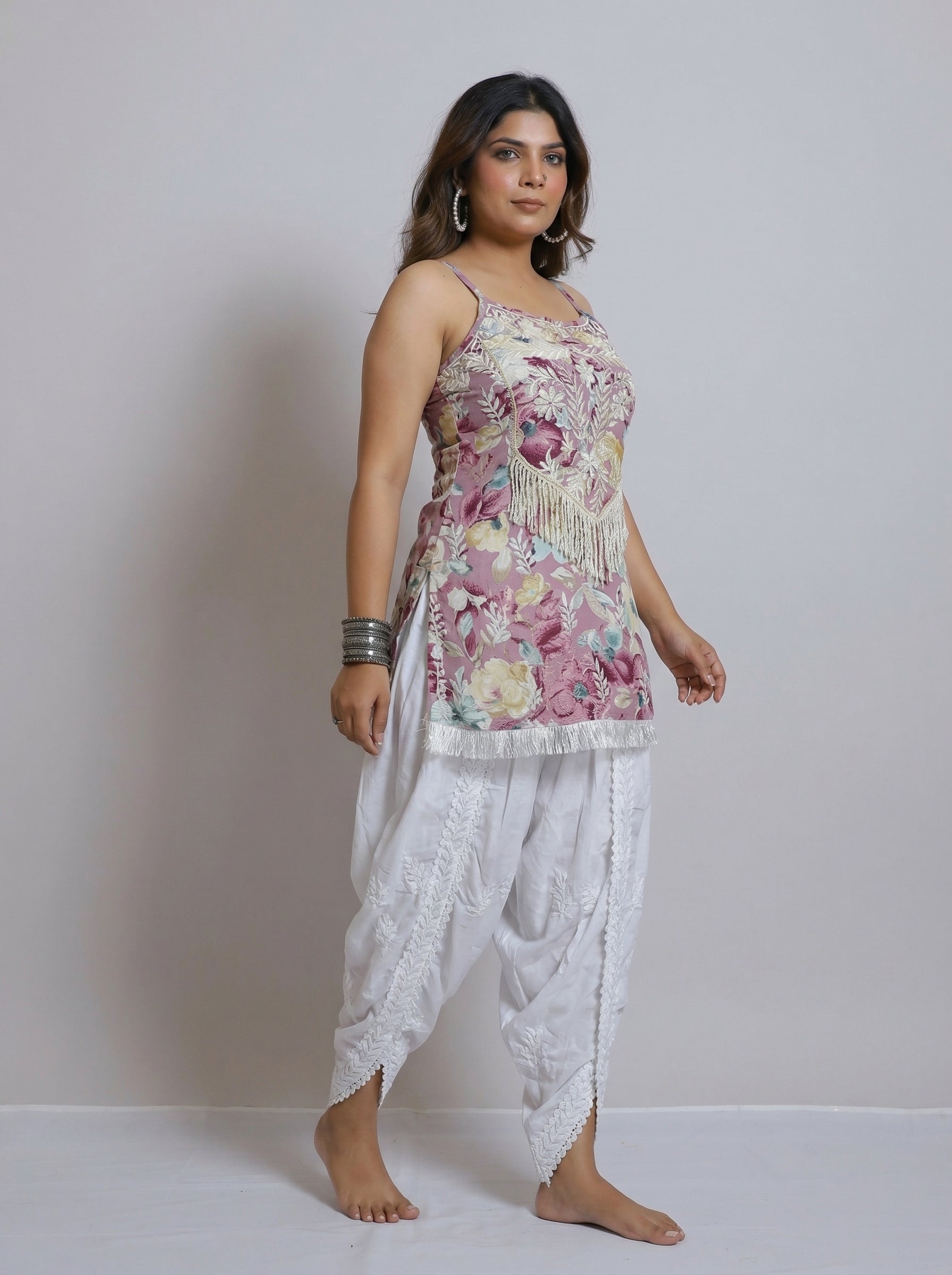 Mauve Floral Modal Cami with Chikankari