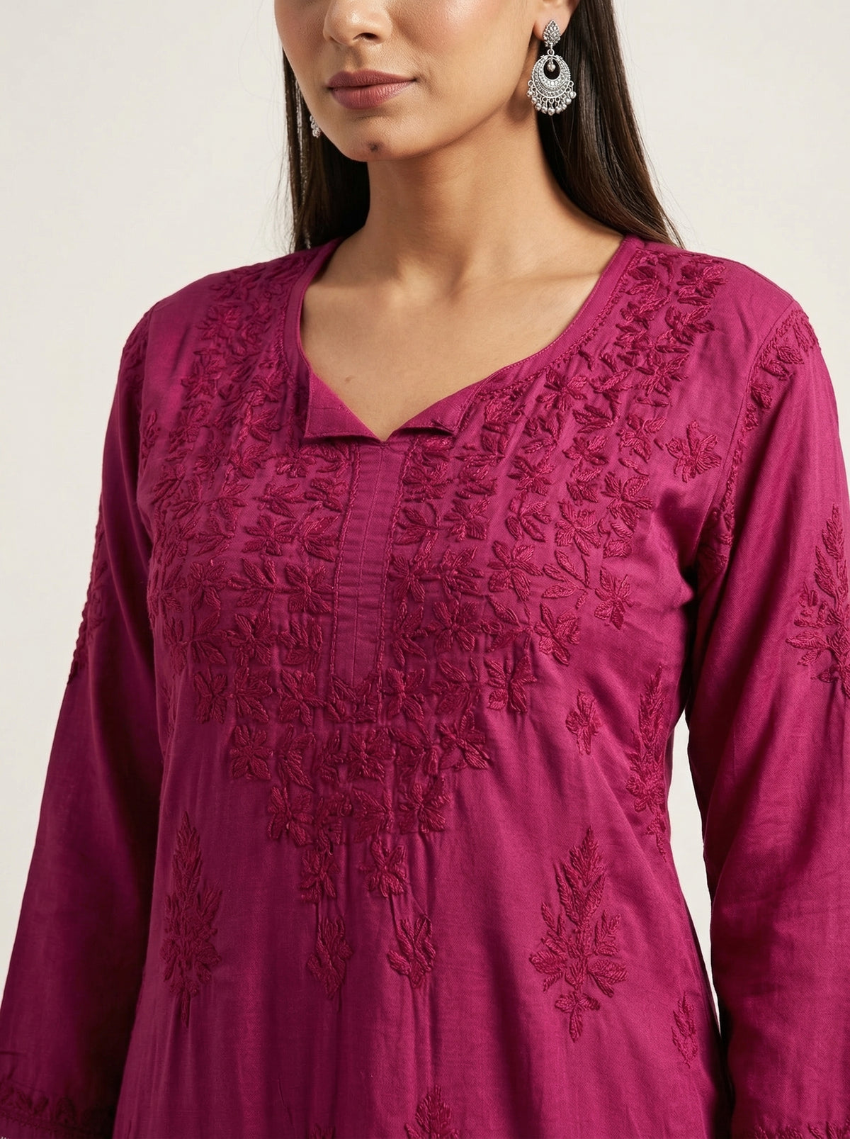 Coral Rust Modal Kurta Set with Lace Trim