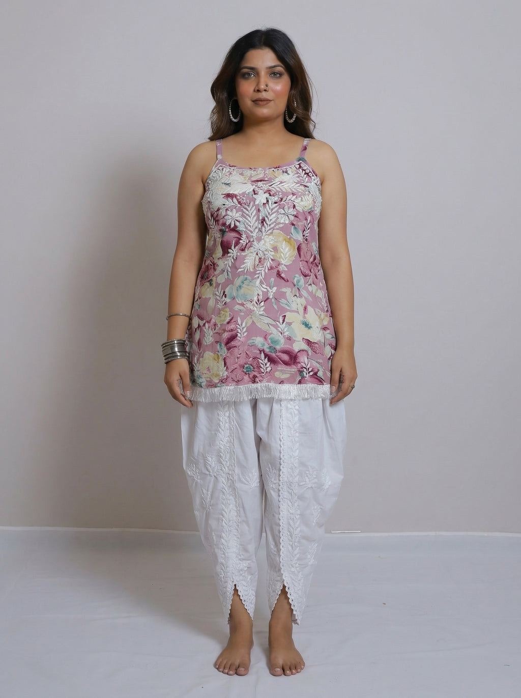 Mauve Floral Modal Cami with Chikankari