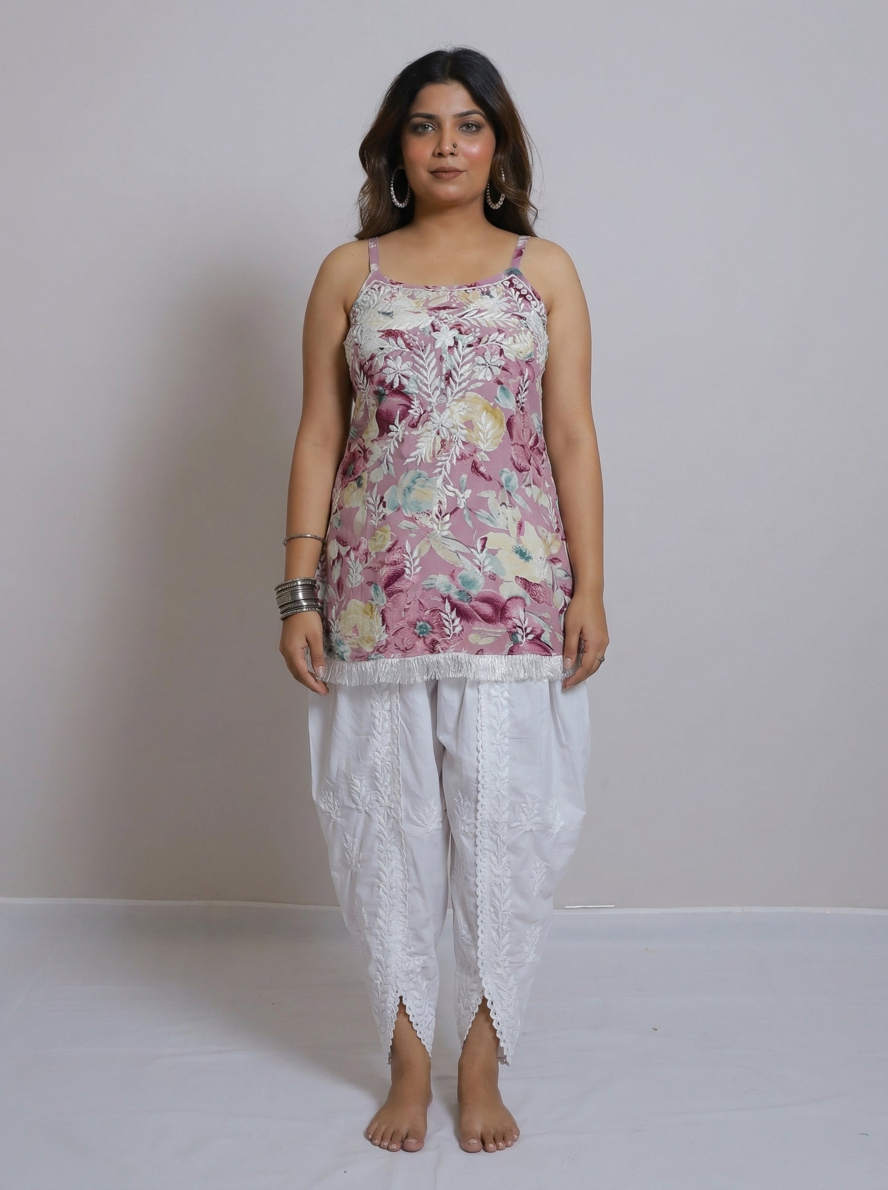Mauve Floral Modal Cami with Chikankari