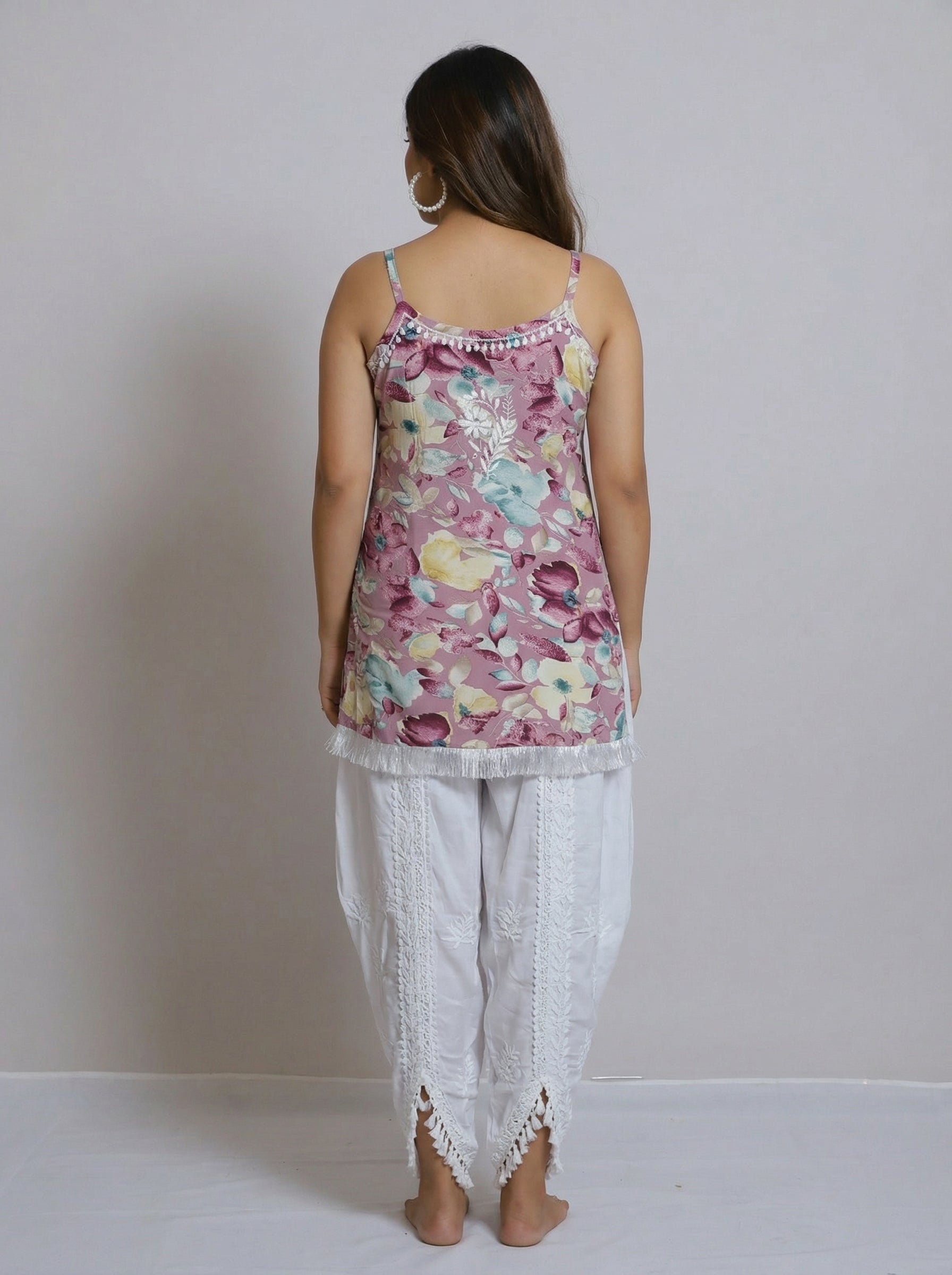 Mauve Floral Modal Cami with Chikankari