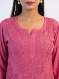 Coral Rust Modal Kurta Set with Lace Trim