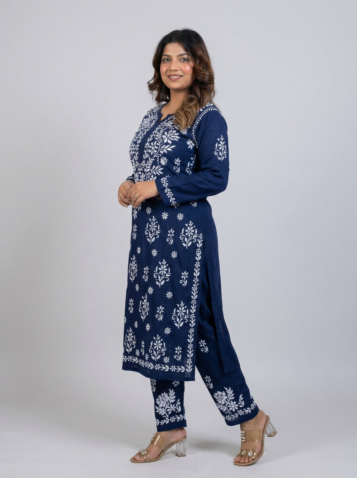 Regal Navy Blue Modal Chikankari Kurta & Palazzo Set