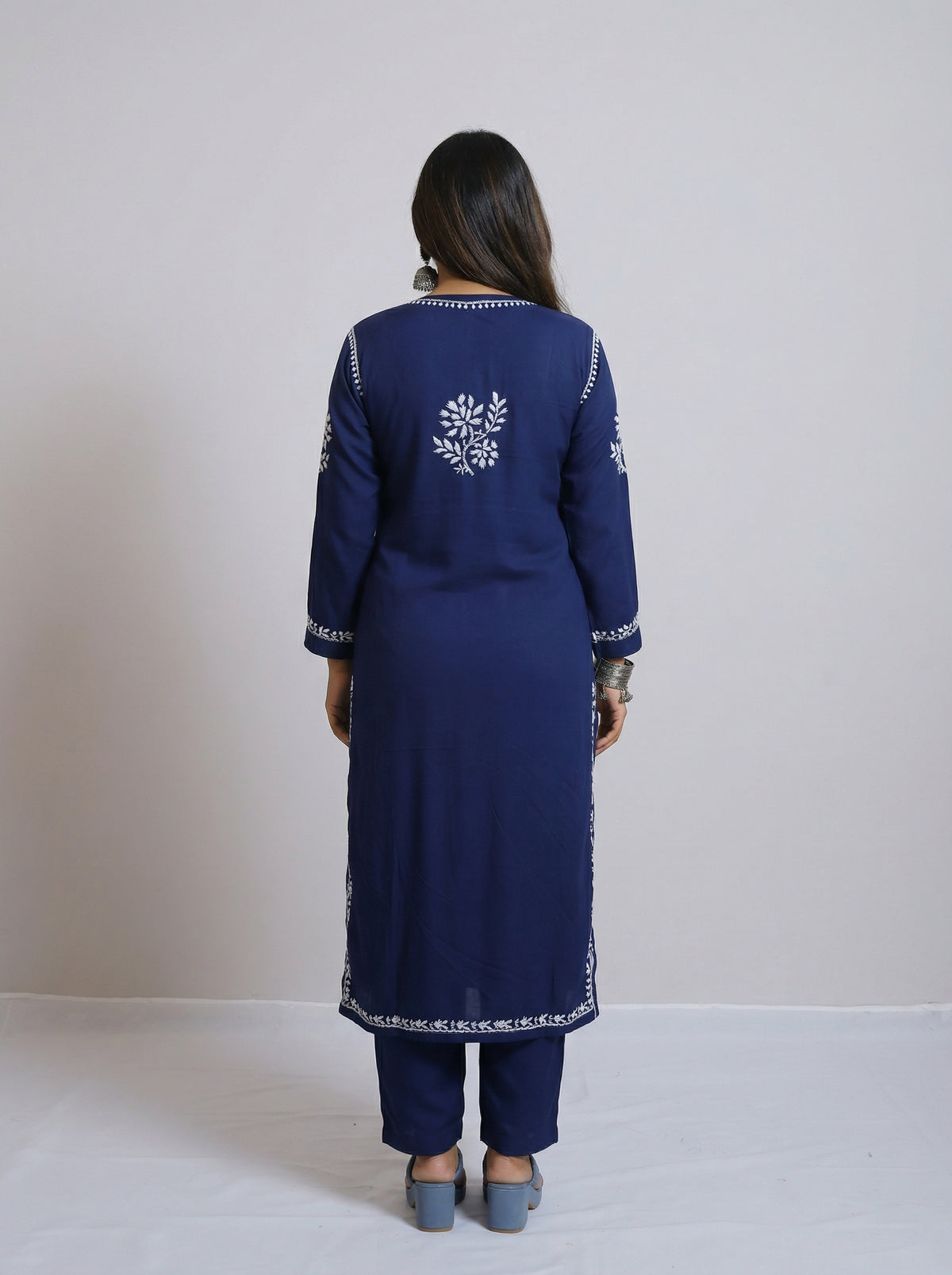 Regal Navy Blue Modal Chikankari Kurta & Palazzo Set