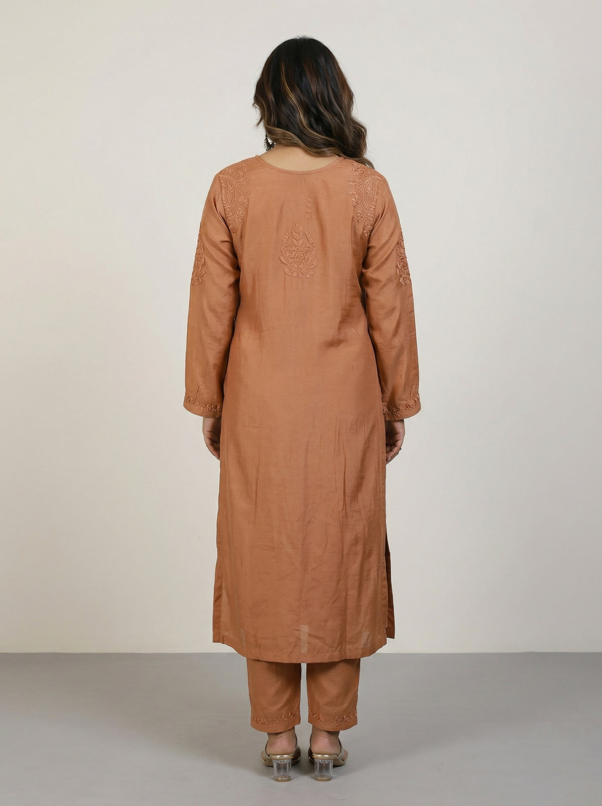 Earth Rust Muslin Chikankari Kurta & Palazzo Set