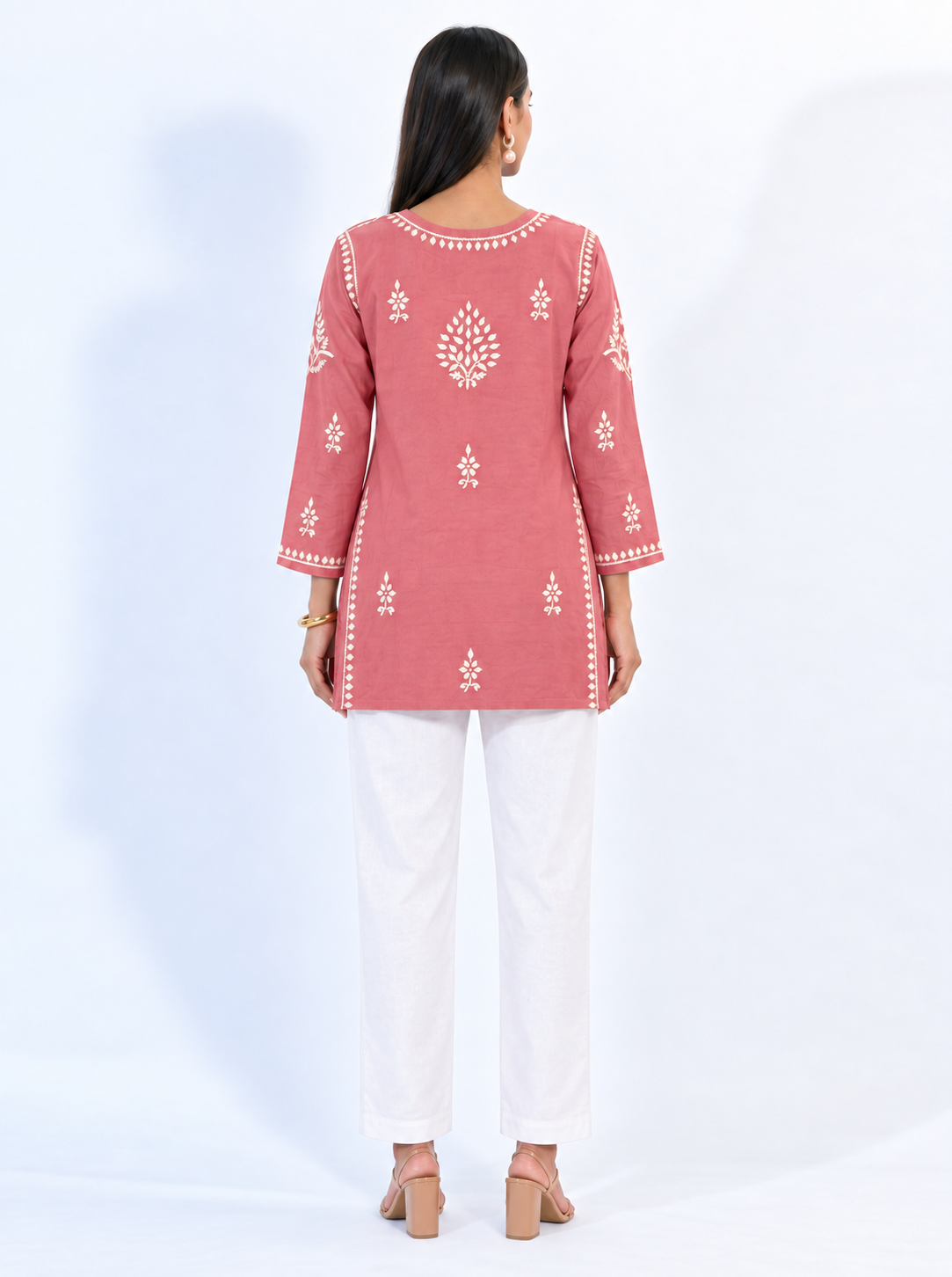 Rose Pink Modal Kurta with White Chikankari Embroidery