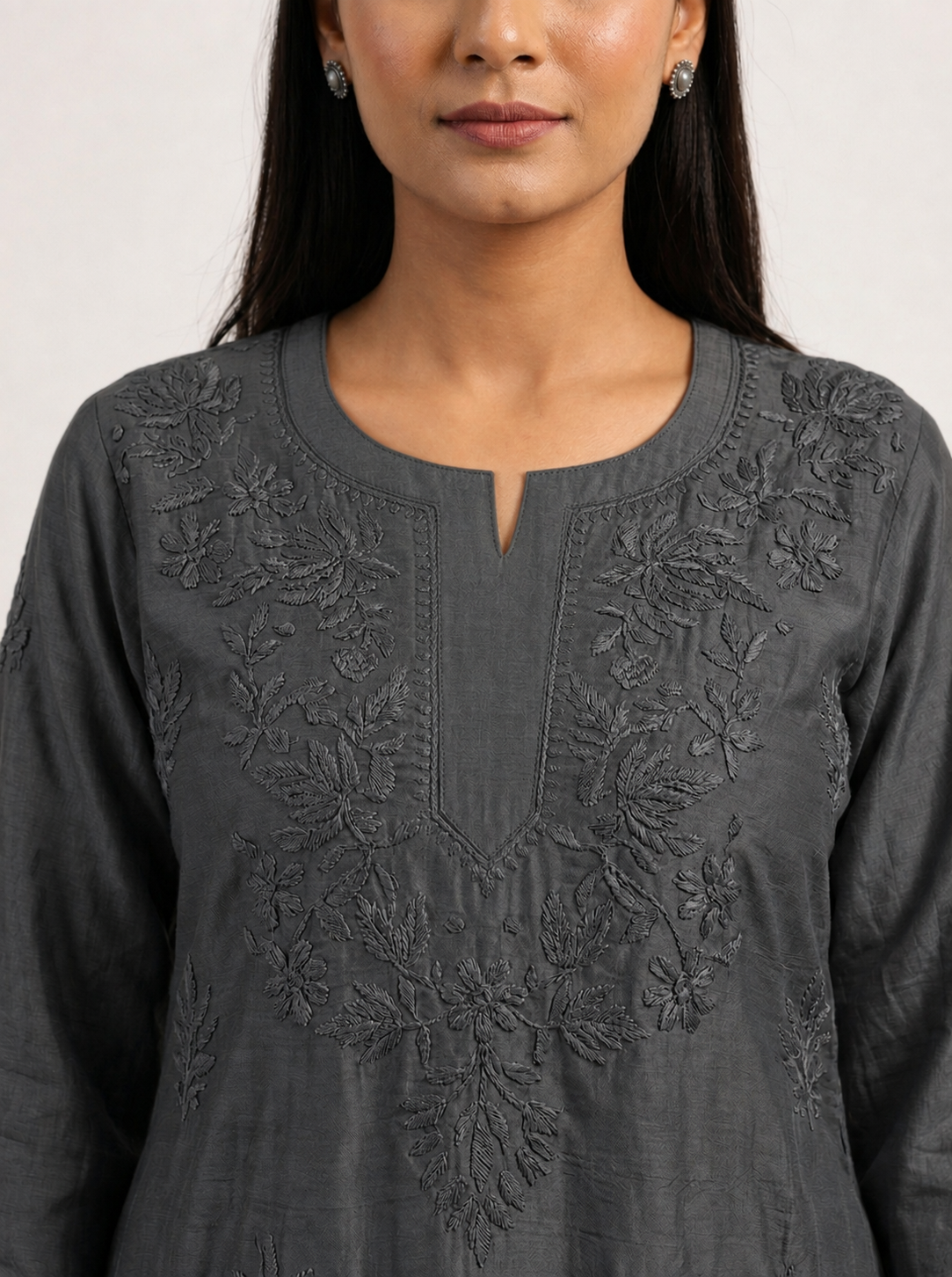 Sophisticated Grey Modal Chikankari Kurta & Palazzo Set