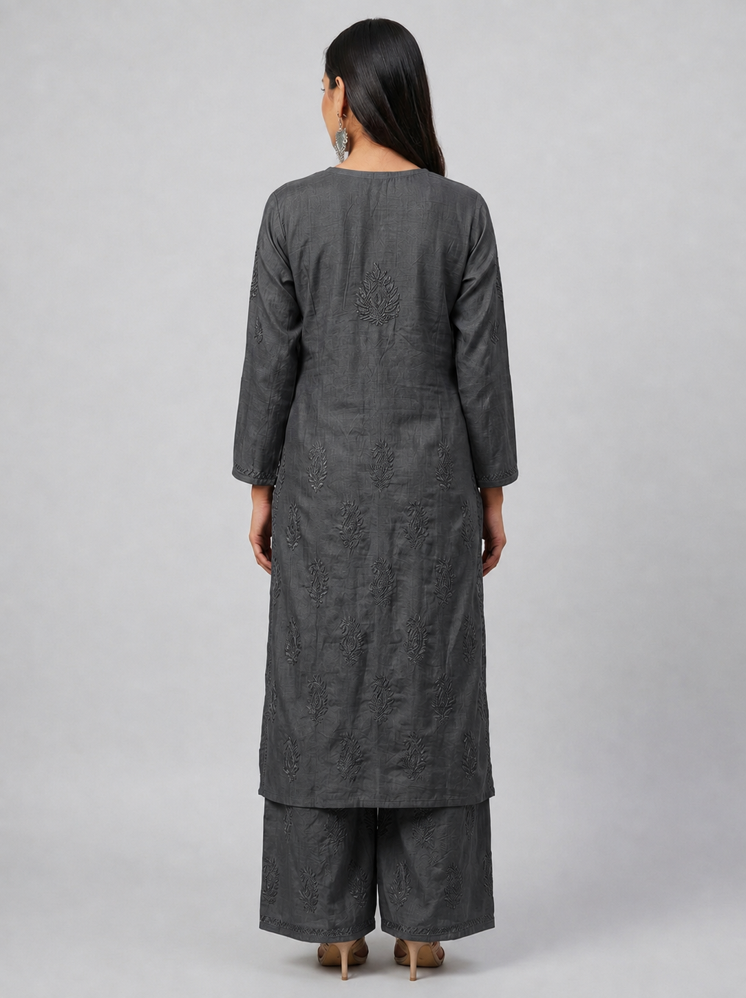 Sophisticated Grey Modal Chikankari Kurta & Palazzo Set