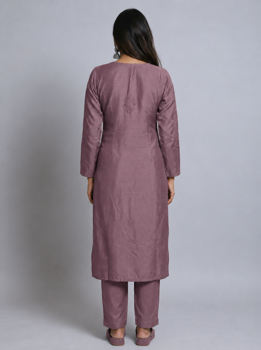 Dusty Mauve Tonal Embroidered Kurta with Palazzo