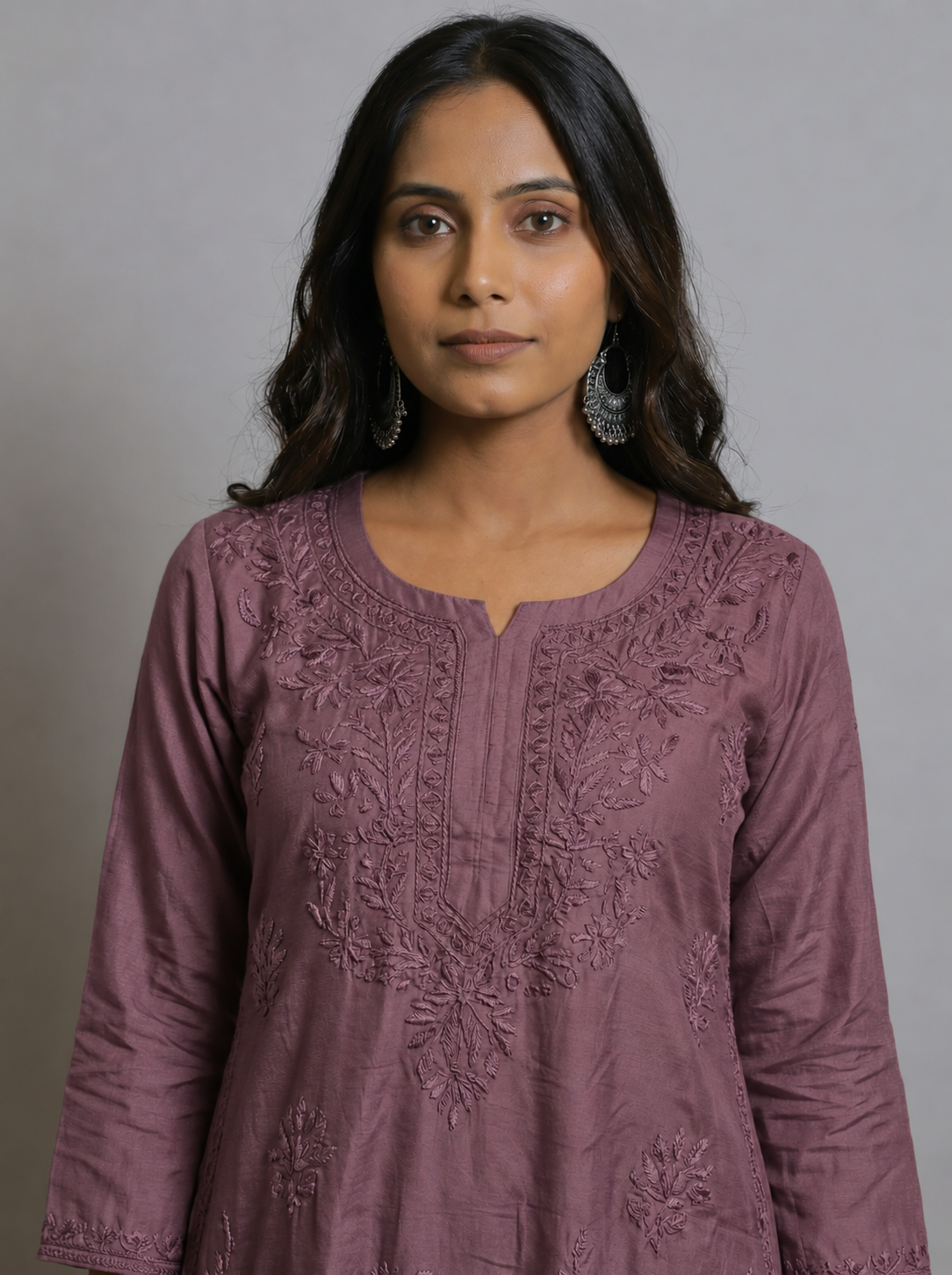 Dusty Mauve Tonal Embroidered Kurta with Palazzo